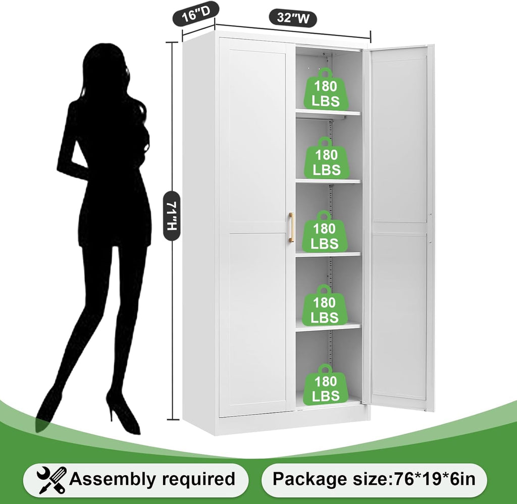 White Tall Kitchen Pantry Cabinet with Doors and Shelves B376153