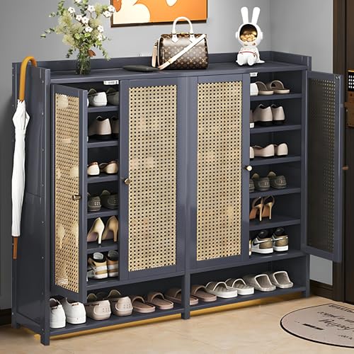 Grey 8 Tier Bamboo Shoe Cabinet with Doors Z8259