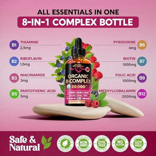 USDA Organic Vitamin B12 Sublingual Drops 5000 mcg Liquid Vegan Methylcobalamin 2 fl oz T447