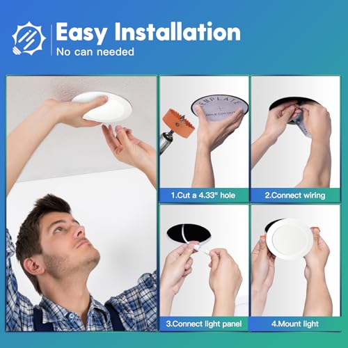 6 Pack 6 Inch Ultra-Thin LED Recessed Ceiling Light with Junction Box, Selectable 2700K/3000K/3500K/4000K/5000K, Dimmable A987650