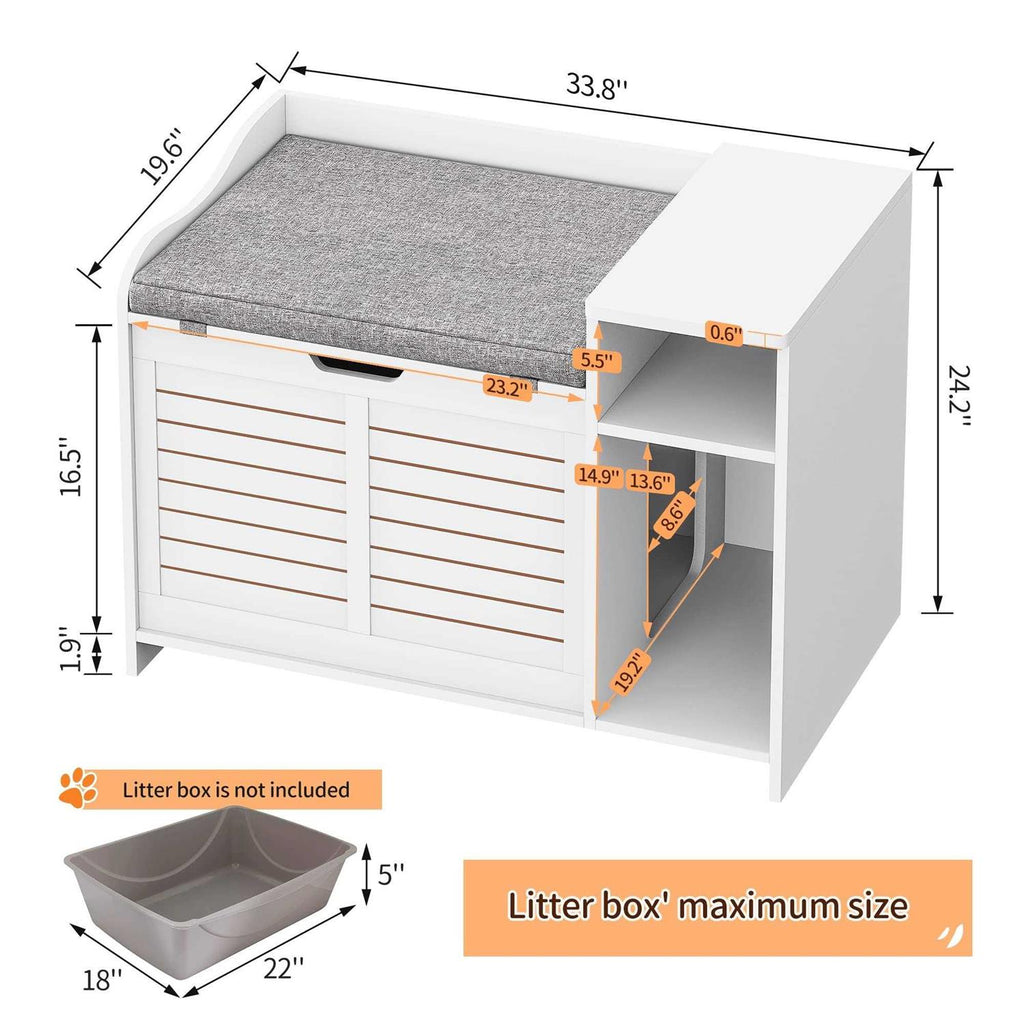 Litter Box Enclosure with Top Opening with Cushion Cat Litter Box Furniture W319