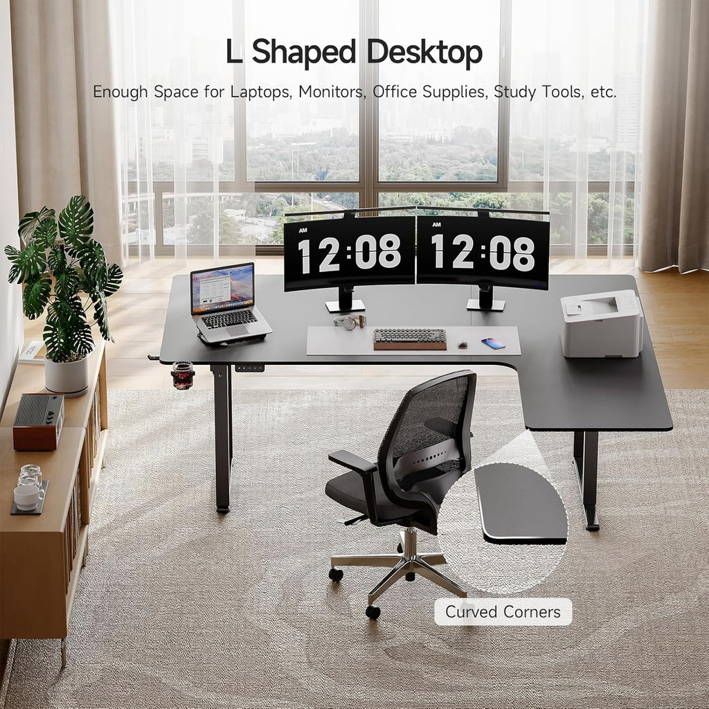 63x43 Inches L Shaped Electric Standing Desk Black K96976