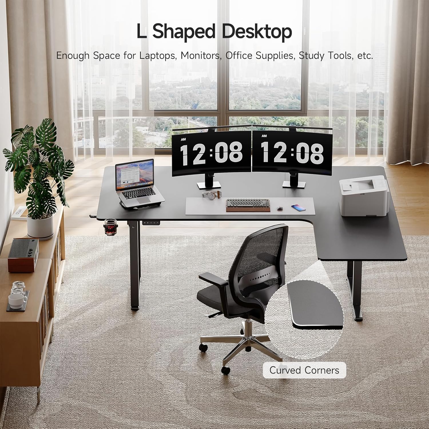 63x43 Inches L Shaped Electric Standing Desk Black K96976
