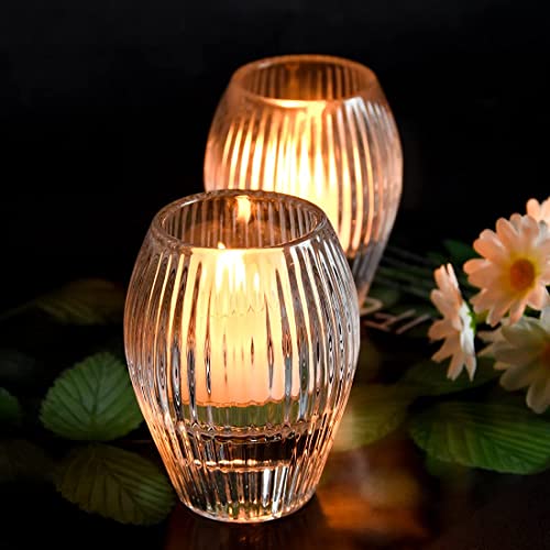 Clear Ribbed Glass Taper Candle Holders Set of 2 F245