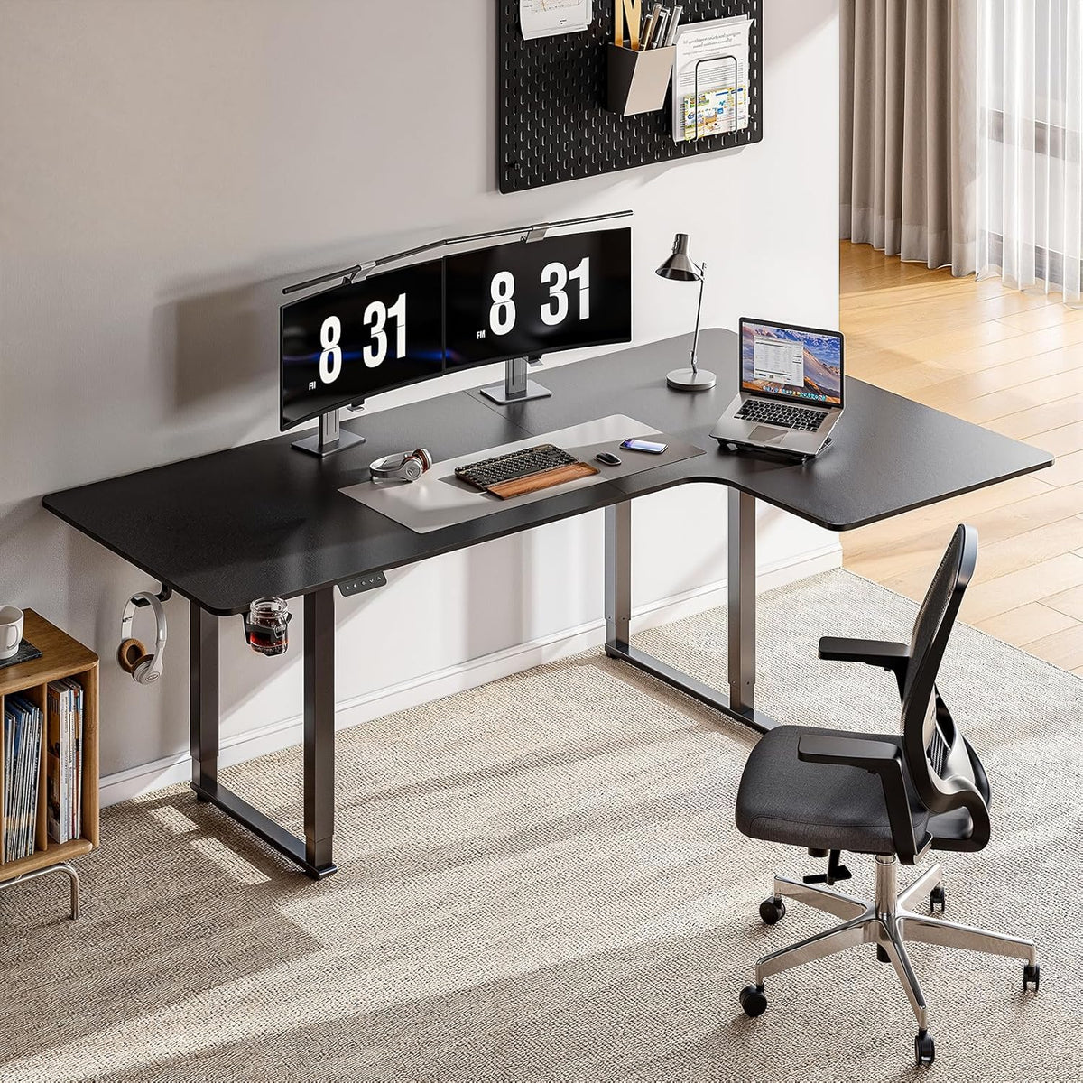 63x43 Inches L Shaped Electric Standing Desk Black K96976