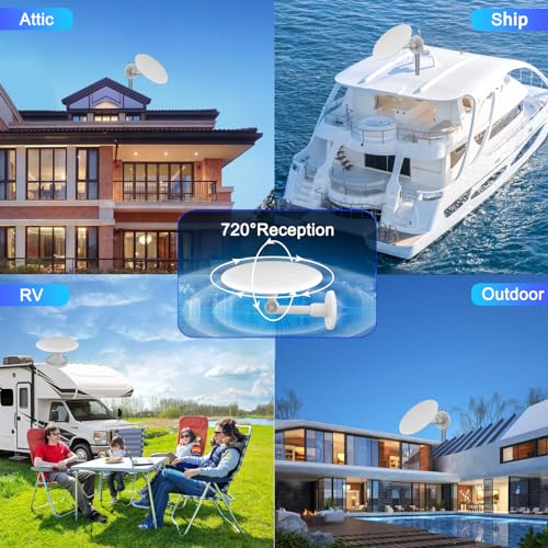 Outdoor TV Antenna, 720° Long Range Omni Directional Reception Digital HD Antenna with Super Signal Booster, 35ft HDTV Cable B62048