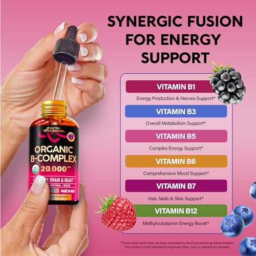 USDA Organic Vitamin B12 Sublingual Drops 5000 mcg Liquid Vegan Methylcobalamin 2 fl oz T447