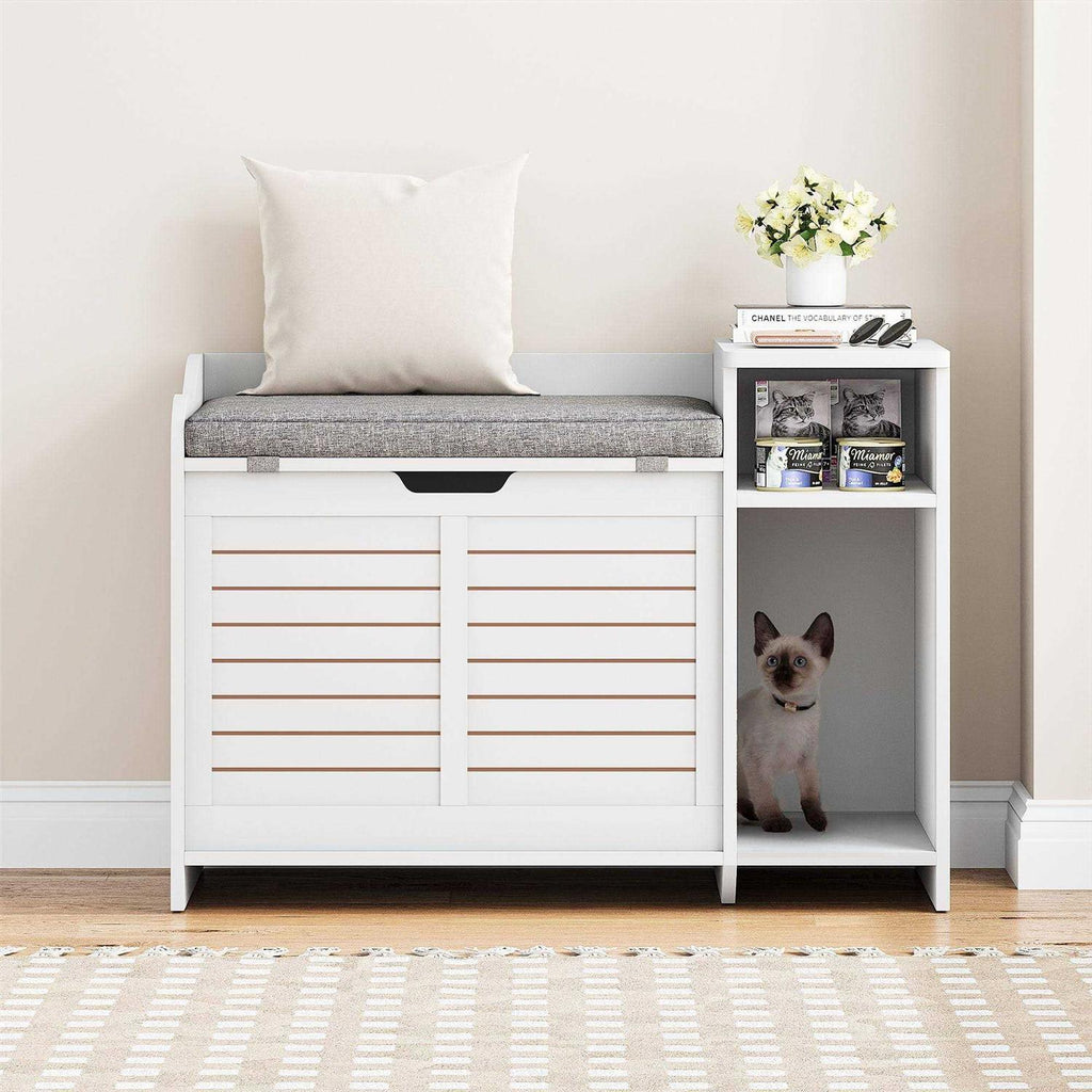 Litter Box Enclosure with Top Opening with Cushion Cat Litter Box Furniture W319