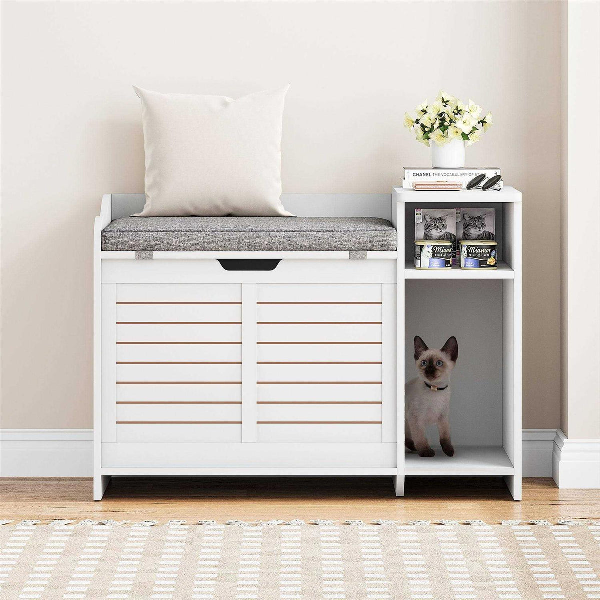 Litter Box Enclosure with Top Opening with Cushion Cat Litter Box Furniture W319