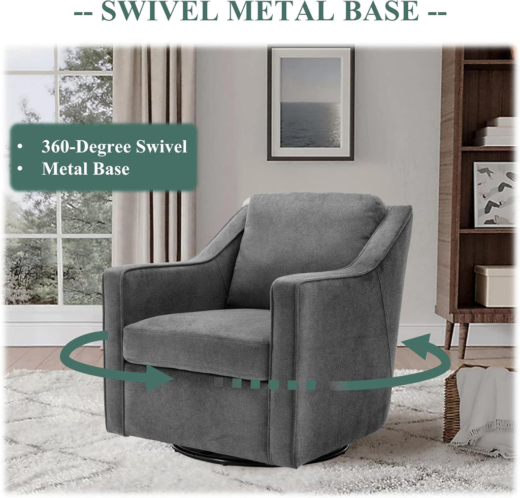 Grey Upholstered Fabric Swivel Accent Chair Set of 2 with Lumbar Pillow V104