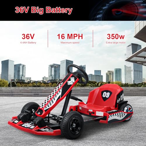 36V Electric Go Kart with 350W Motor, 16 MPH, Red S2182