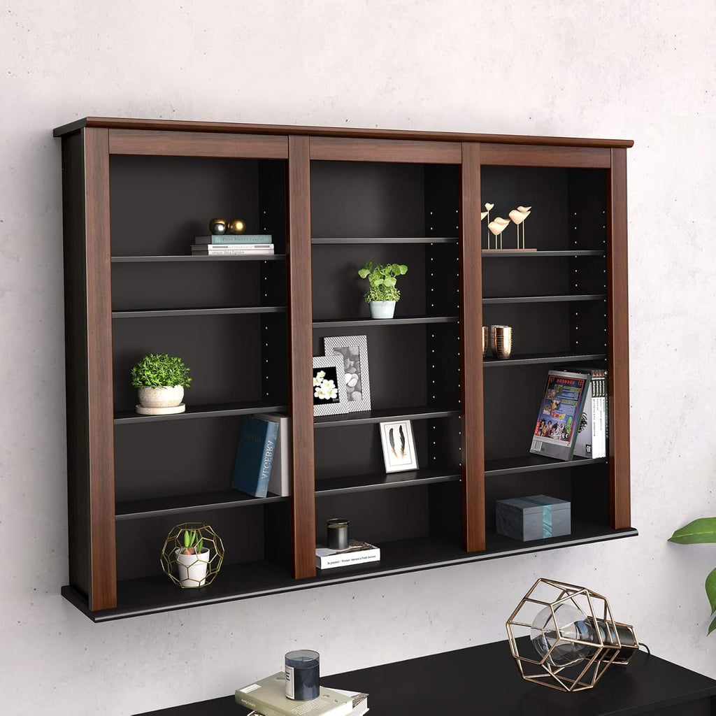 Triple Wall Mounted Storage Cabinet, Cherry and Black J6321
