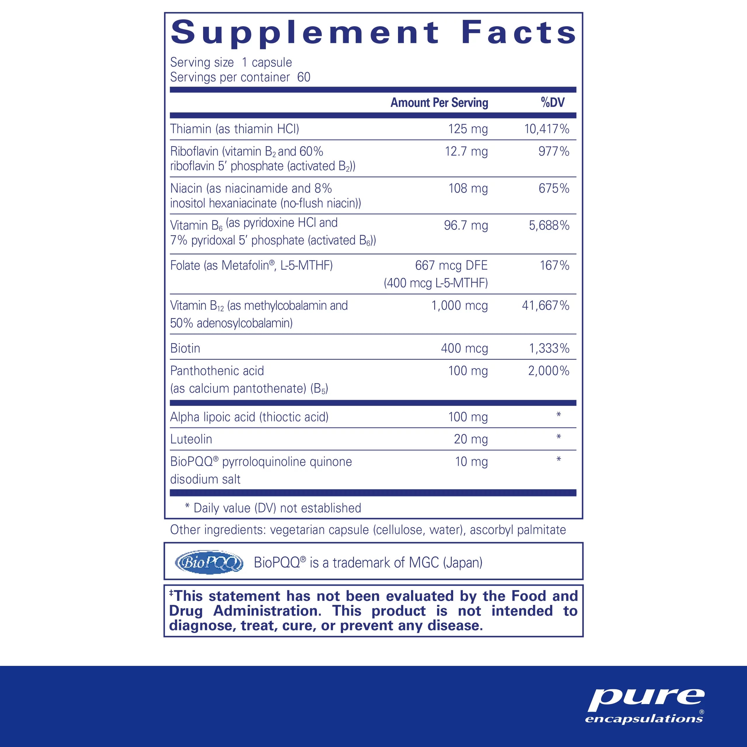 Vitamin B Supplement with PQQ, 60 Capsules R1024