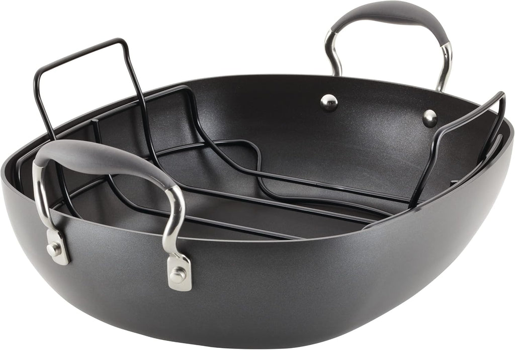16 Inch x 13 Inch Hard Anodized Nonstick Roasting Pan with Rack U568288