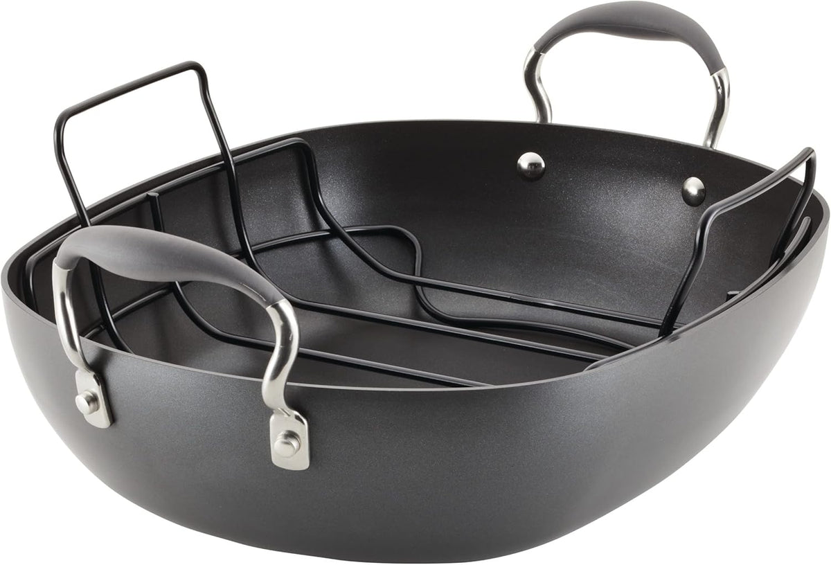 16 Inch x 13 Inch Hard Anodized Nonstick Roasting Pan with Rack U568288