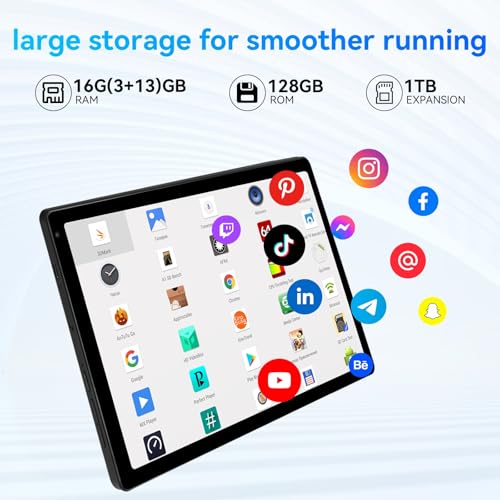Black 10.36 inch Android 14 Tablet, 16GB RAM 128GB ROM, 8-Core HD Display, 5000mAh Battery, Dual Camera, 1TB Expandable N773055