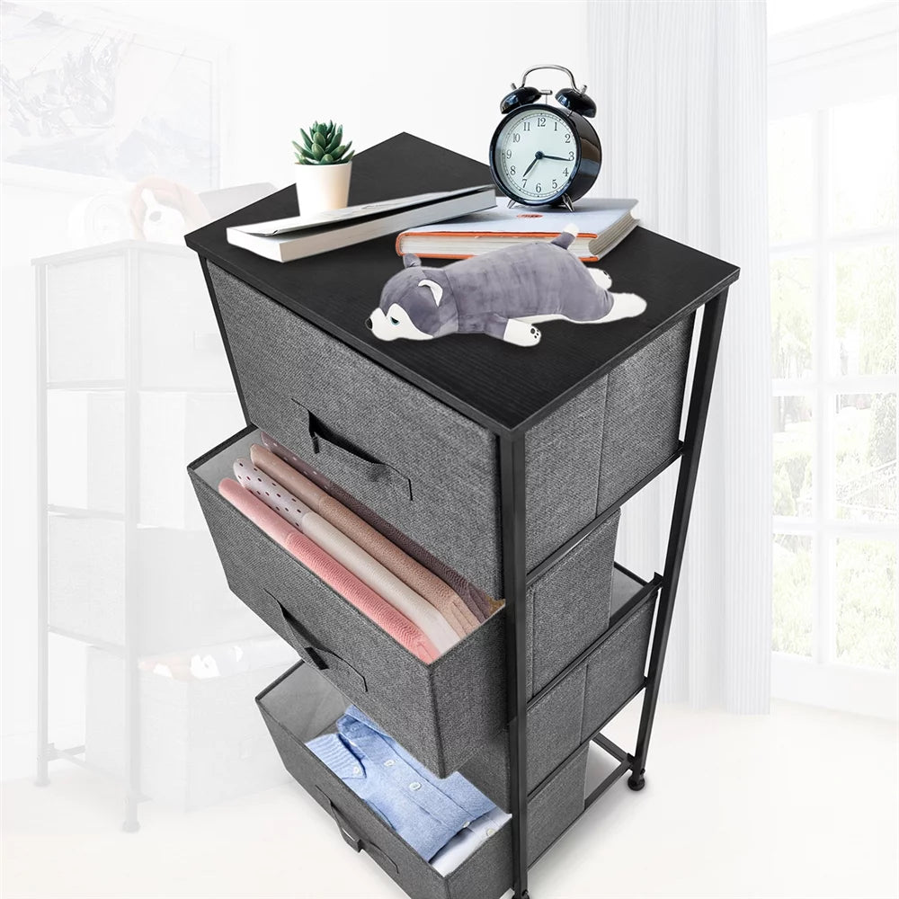 Dark Grey 4 Drawer Fabric Dresser with Steel Frame J2268