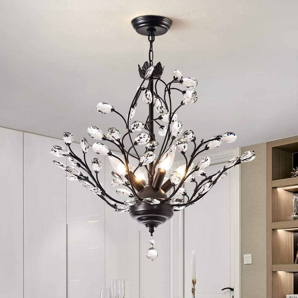 4-Light K9 Crystal Pendant Chandelier Black R2417