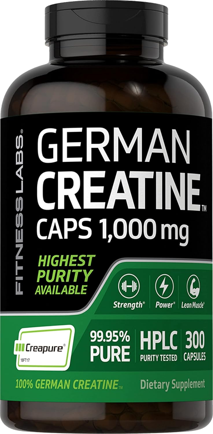 German Creatine Capsules 1000mg 300 Count Monohydrate Non-GMO Gluten Free M4966