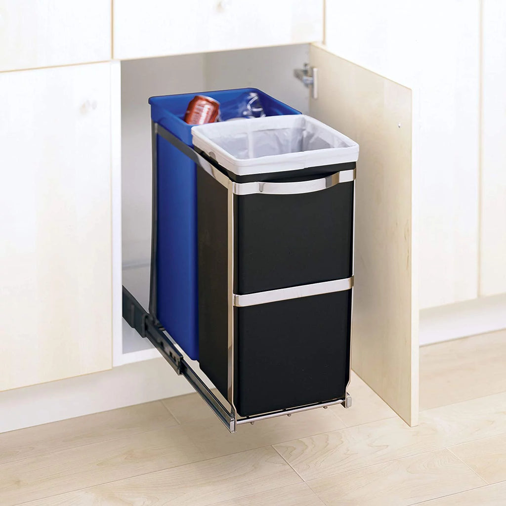 35 Liter Dual Compartment Under Counter Pull-Out Recycling Bin and Trash Can N749624