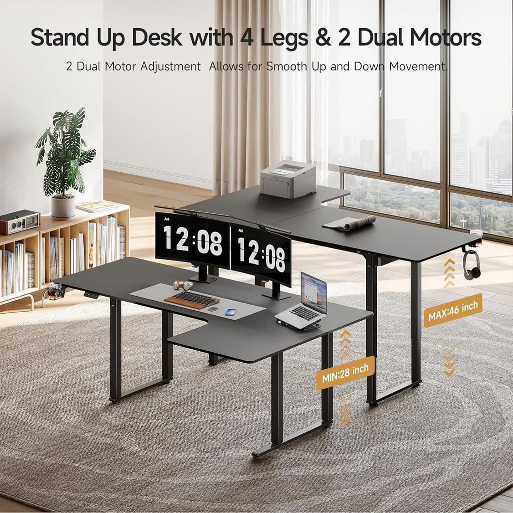 63x43 Inches L Shaped Electric Standing Desk Black K96976