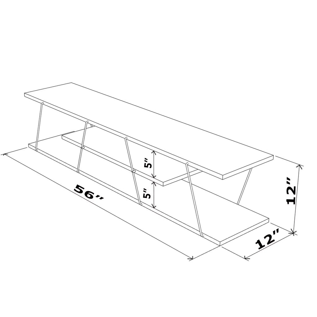 Walnut Yellow 56 inch Low Tv Stand with 4 Shelves M243