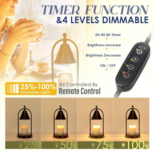 Candle Warmer Lamp with Timer, Electric Brass Candle Warmer Light, Dimmable Wax Melts Warmer R6882