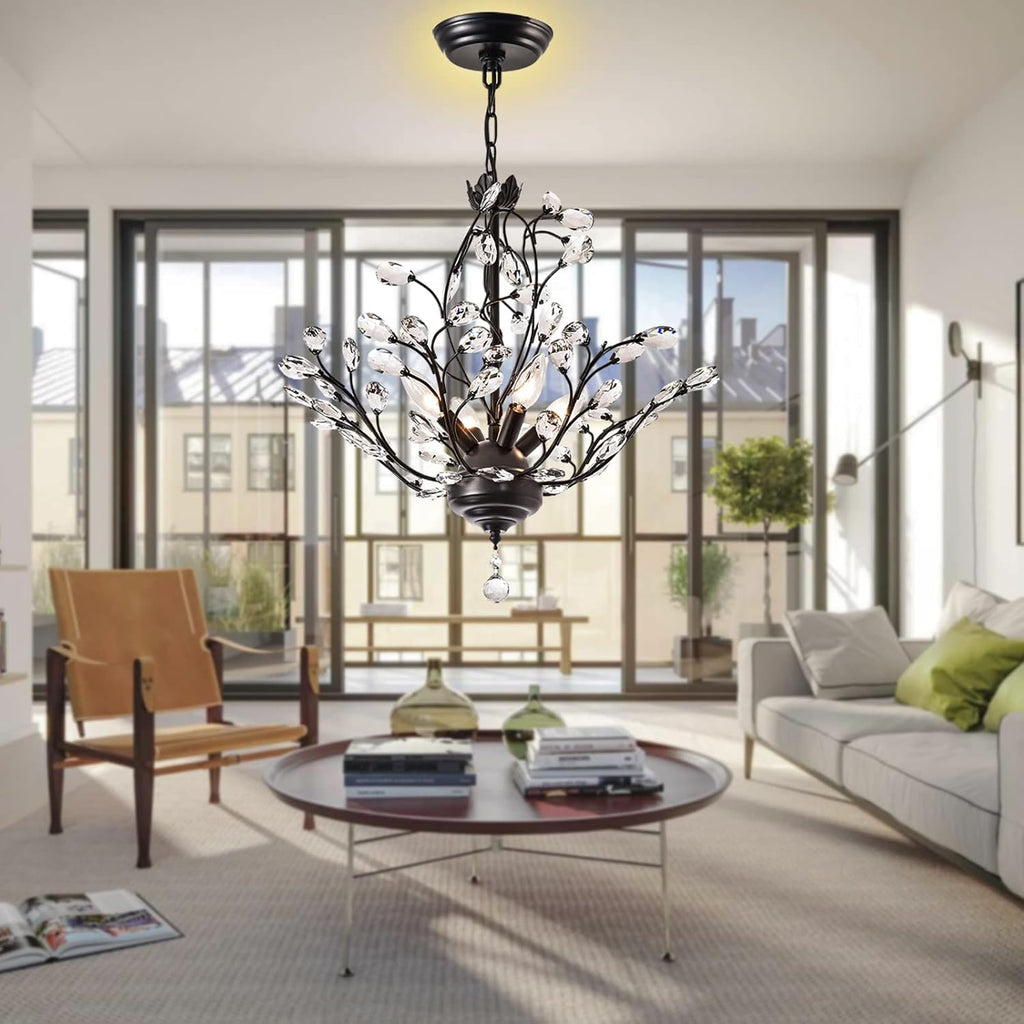 4-Light K9 Crystal Pendant Chandelier Black R2417