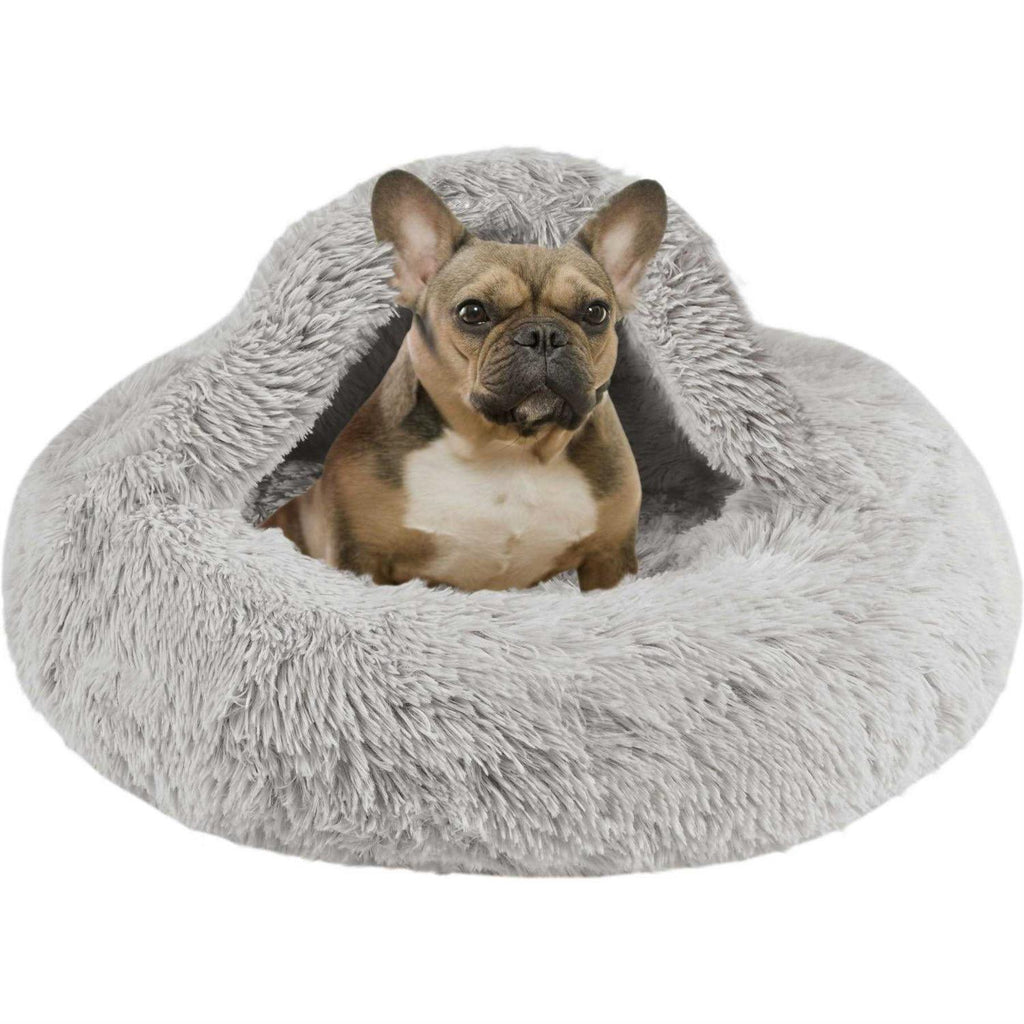 Soft Faux Fur Cat Bed Cave Hooded Blanket Dog Couch M287505