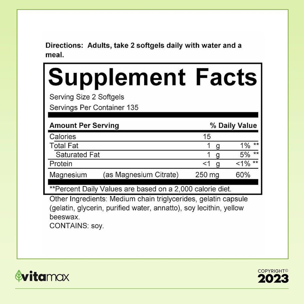 Magnesium Citrate 250mg, 270 Softgels U45625
