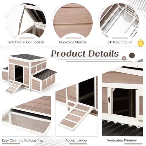 56" Large Wooden Chicken Coop with 6 Nesting Boxes F670