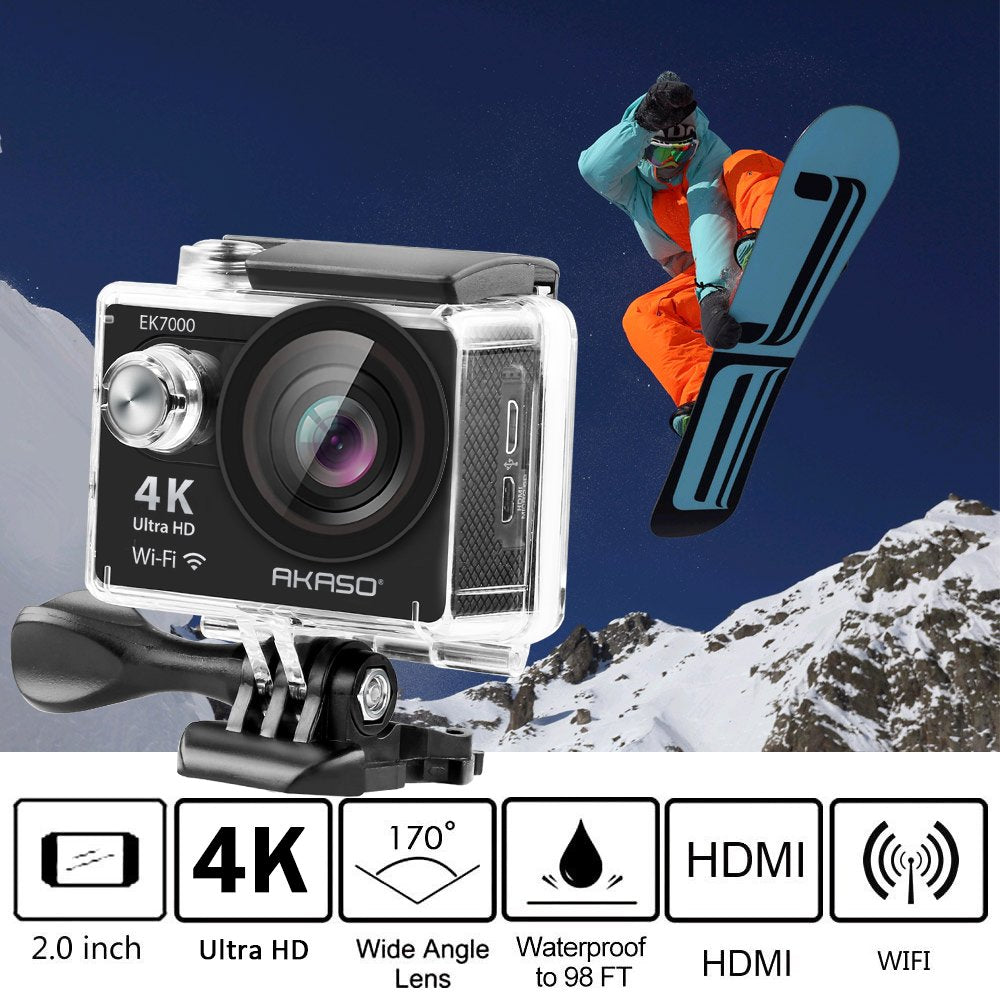 Black 4K Ultra HD 12MP Waterproof Action Camera R81325