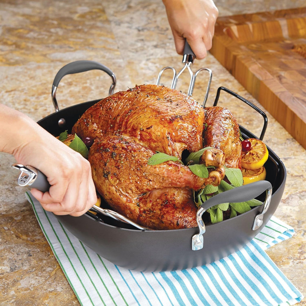 16 Inch x 13 Inch Hard Anodized Nonstick Roasting Pan with Rack U568288