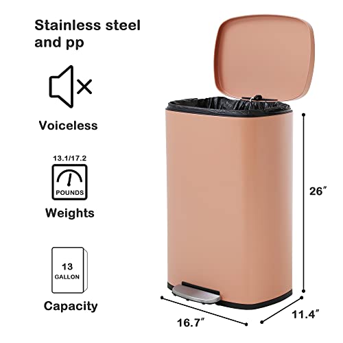13 Gallon Brushed Stainless Steel Trash Can with Soft-close Lid T763039