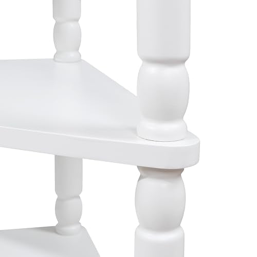 Triangle Side Table with Drawer and Storage Shelves (Milk White) S6147