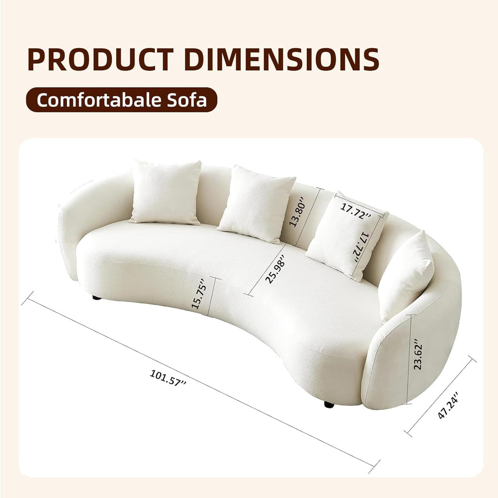 Teddy Fabric Curved Half Moon Sectional 4-Seat Sofa Couch with 4 Throw Pillows X786