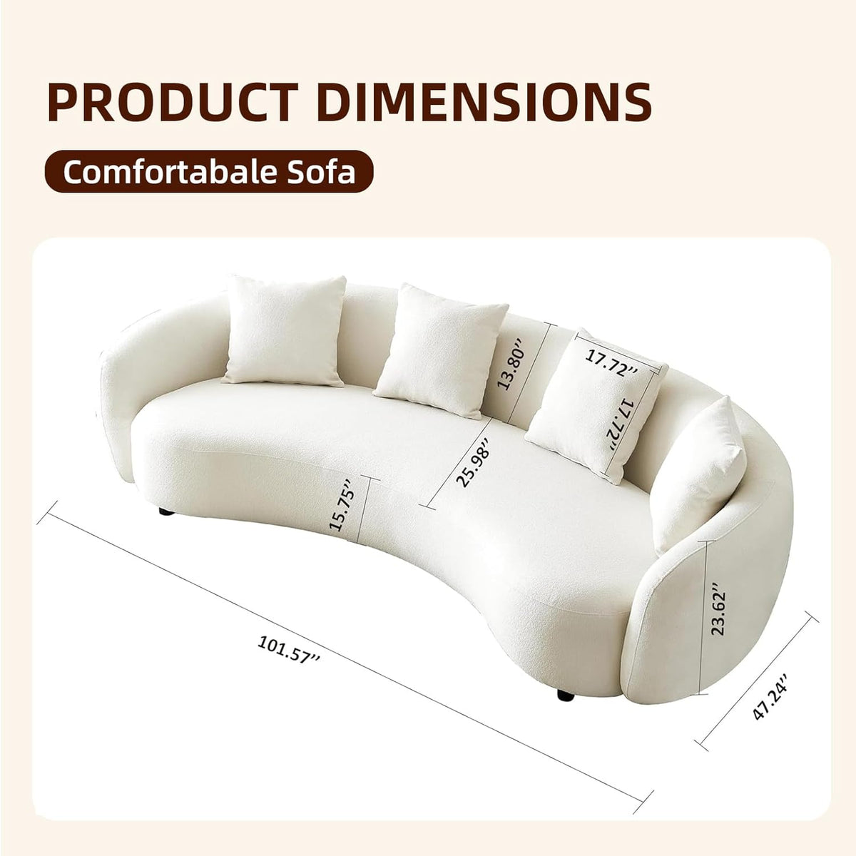 Teddy Fabric Curved Half Moon Sectional 4-Seat Sofa Couch with 4 Throw Pillows X786