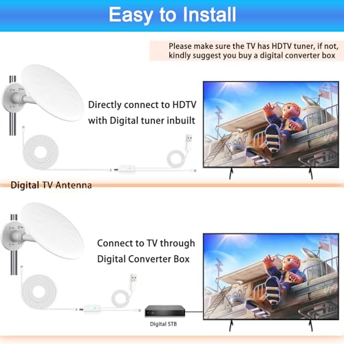 Outdoor TV Antenna, 720° Long Range Omni Directional Reception Digital HD Antenna with Super Signal Booster, 35ft HDTV Cable B62048