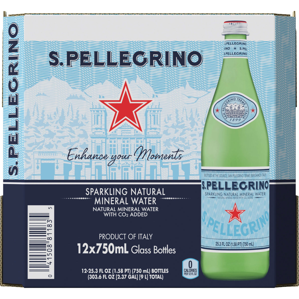 Sparkling Natural Mineral Water, 303.6 fl oz, 12 Pack Glass Bottles S20347