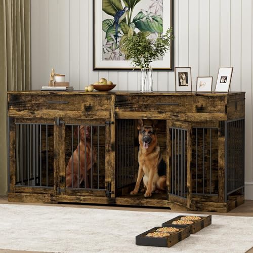 Grey Wooden Dog Crate with 2 Storage Drawers and Removable Divider Y118231