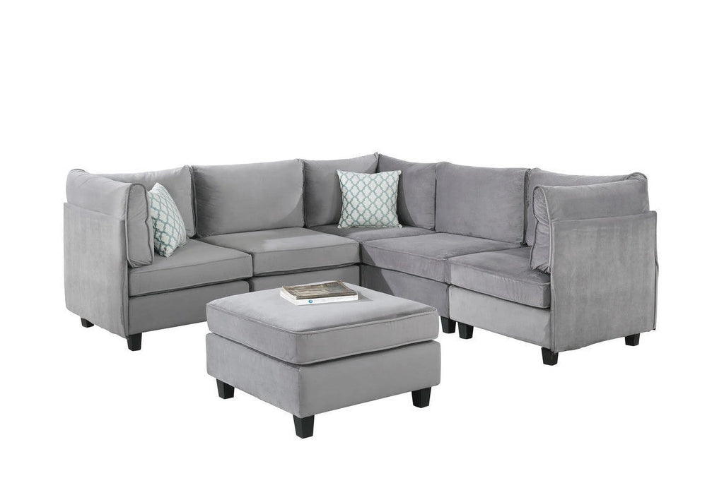 Gray Velvet 6Pc Modular Sectional Sofa T336456