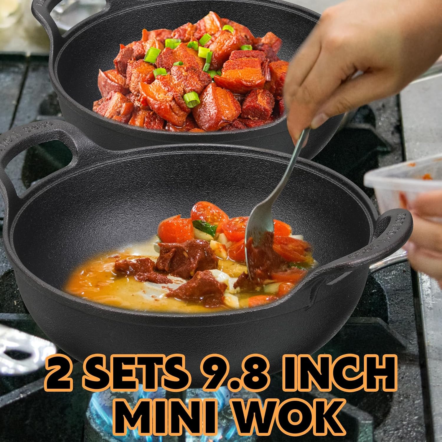Black Cast Iron Nonstick Mini Wok with Loop Handle G269