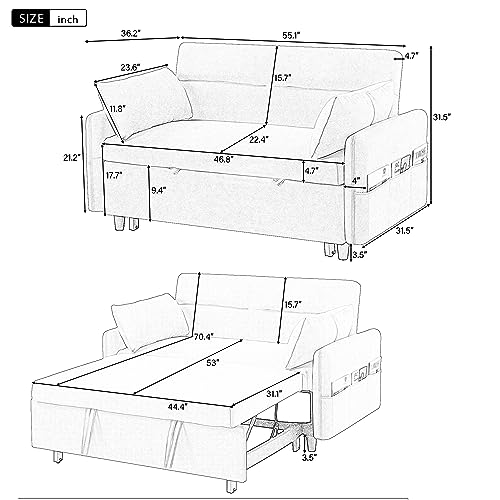 Gray Velvet Convertible Sleeper Sofa Bed W290