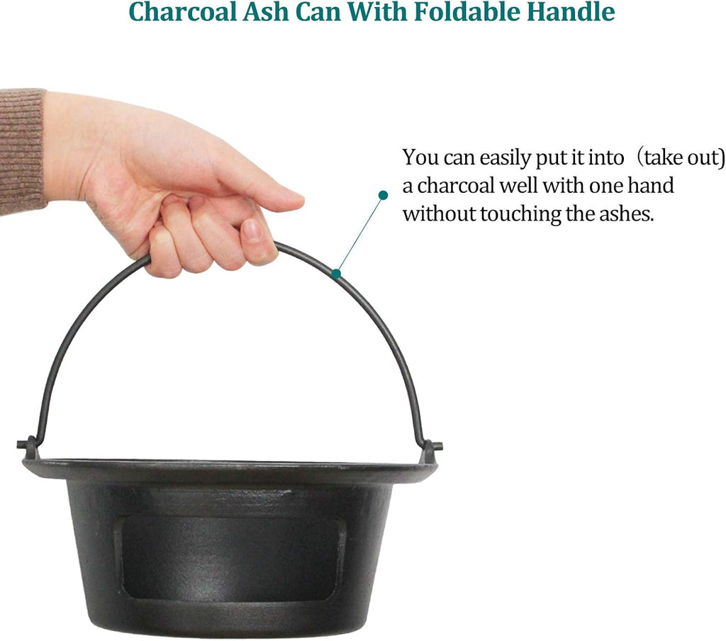 Cast Iron Ash Can with Handle Charcoal Ash Basket S2707