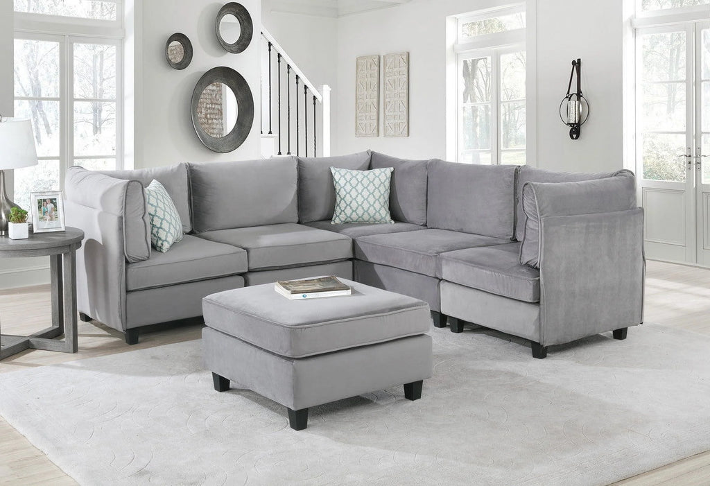 Gray Velvet 6Pc Modular Sectional Sofa T336456