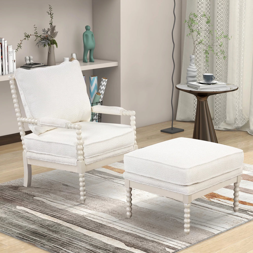White Velvet Accent Chair with Ottoman K170