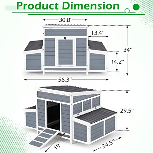 56" Large Wooden Chicken Coop with 6 Nesting Boxes F670