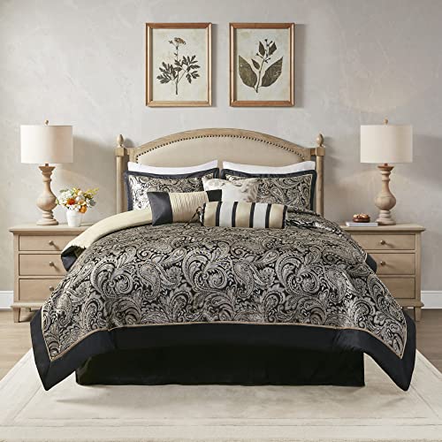 Black 7 Piece Cal King Faux Silk Down Alternative Comforter Set E16592