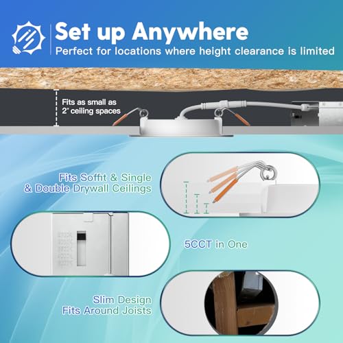 6 Pack 6 Inch Ultra-Thin LED Recessed Ceiling Light with Junction Box, Selectable 2700K/3000K/3500K/4000K/5000K, Dimmable A987650