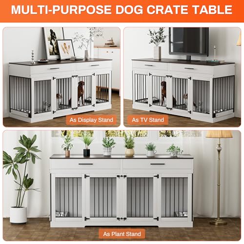 Grey Wooden Dog Crate with 2 Storage Drawers and Removable Divider Y118231